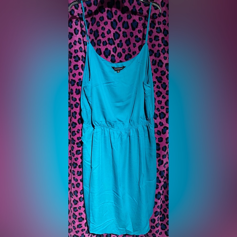 DAVI & DANI Bright Turquoise Spaghetti Strap Midi Dress